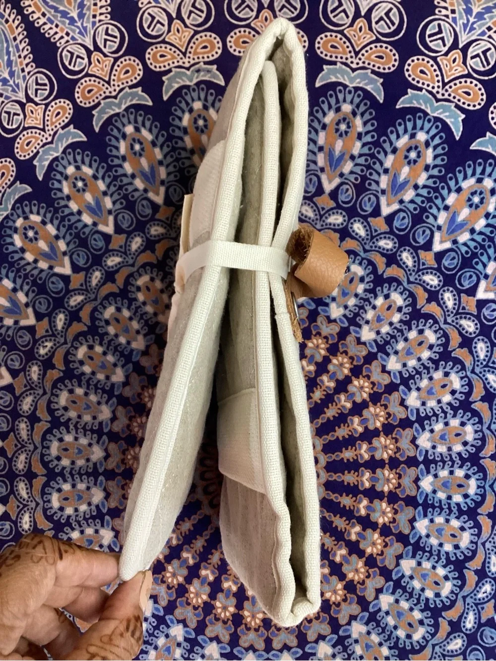NWOT IKEA MARIATHERES Quilted Pouch in Beige approximately 35 x 36